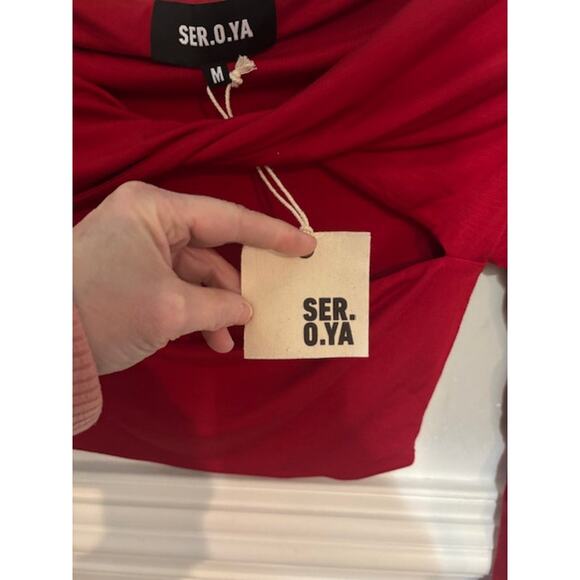 Ser.o.ya Artemis Top Red Cut Out Long Sleeve Cropped Stretch Sexy Club M NWT - Picture 4 of 6